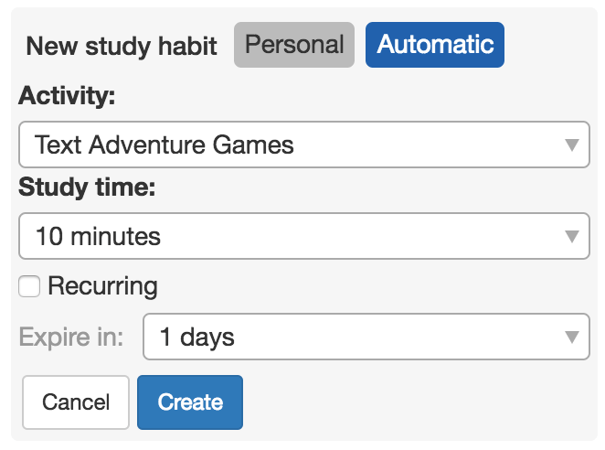 Study habits screenshot