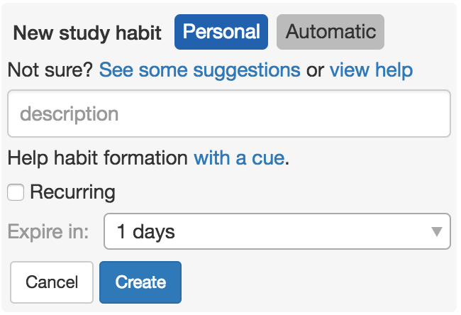 Study habits screenshot