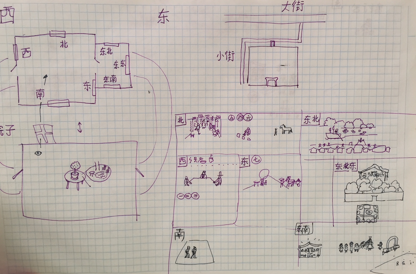 Drawing of scenes in The Magistrate's Gallery