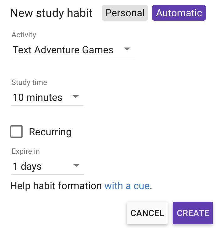 Study habits screenshot