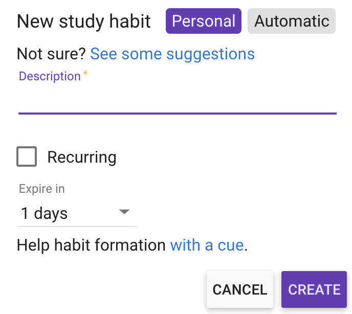 Study habits screenshot